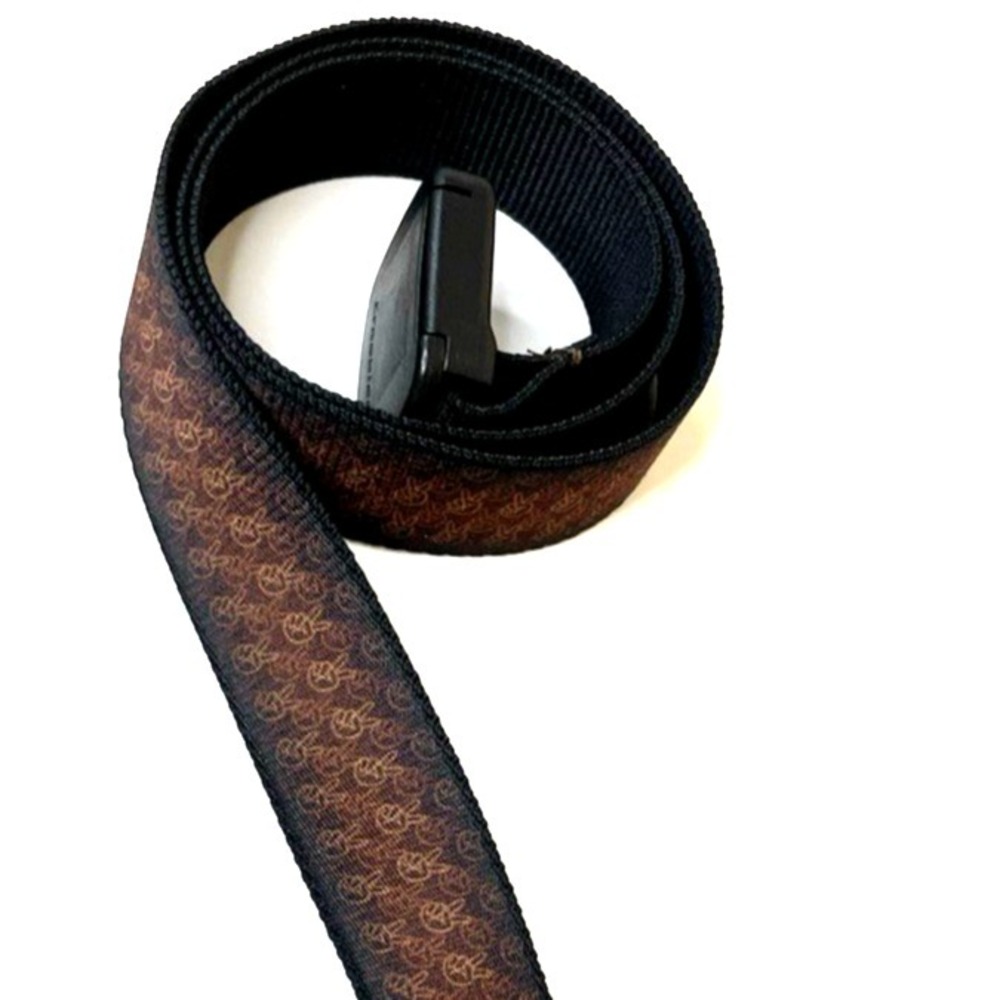 Cronkies Belt Peace Sign Graphic Webbed‎ Nylon Adjustable 37" Brown Black
